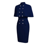 Navy Elegance - Militærinspireret Kjole med Sølvknapdetaljer