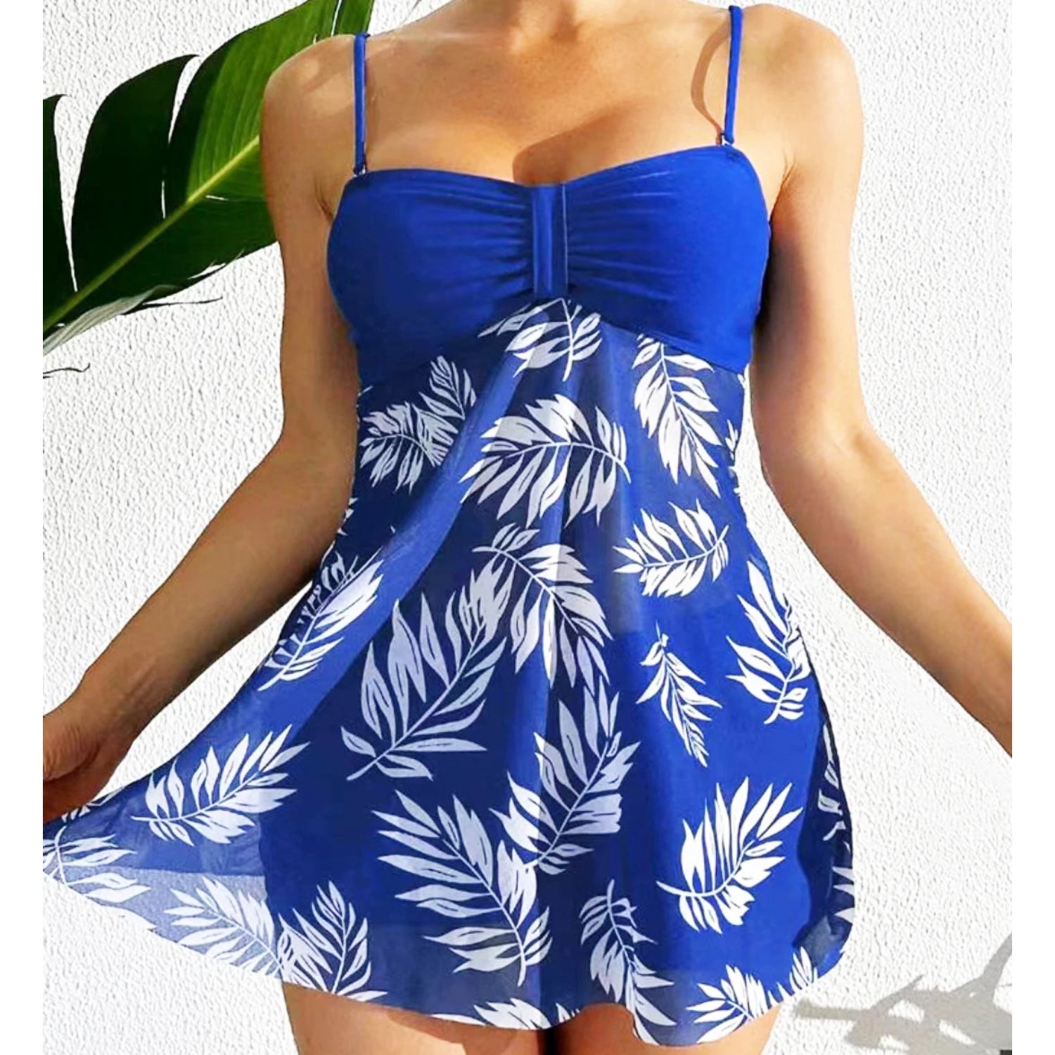 MODA letvægts tankini med sort bladermønster