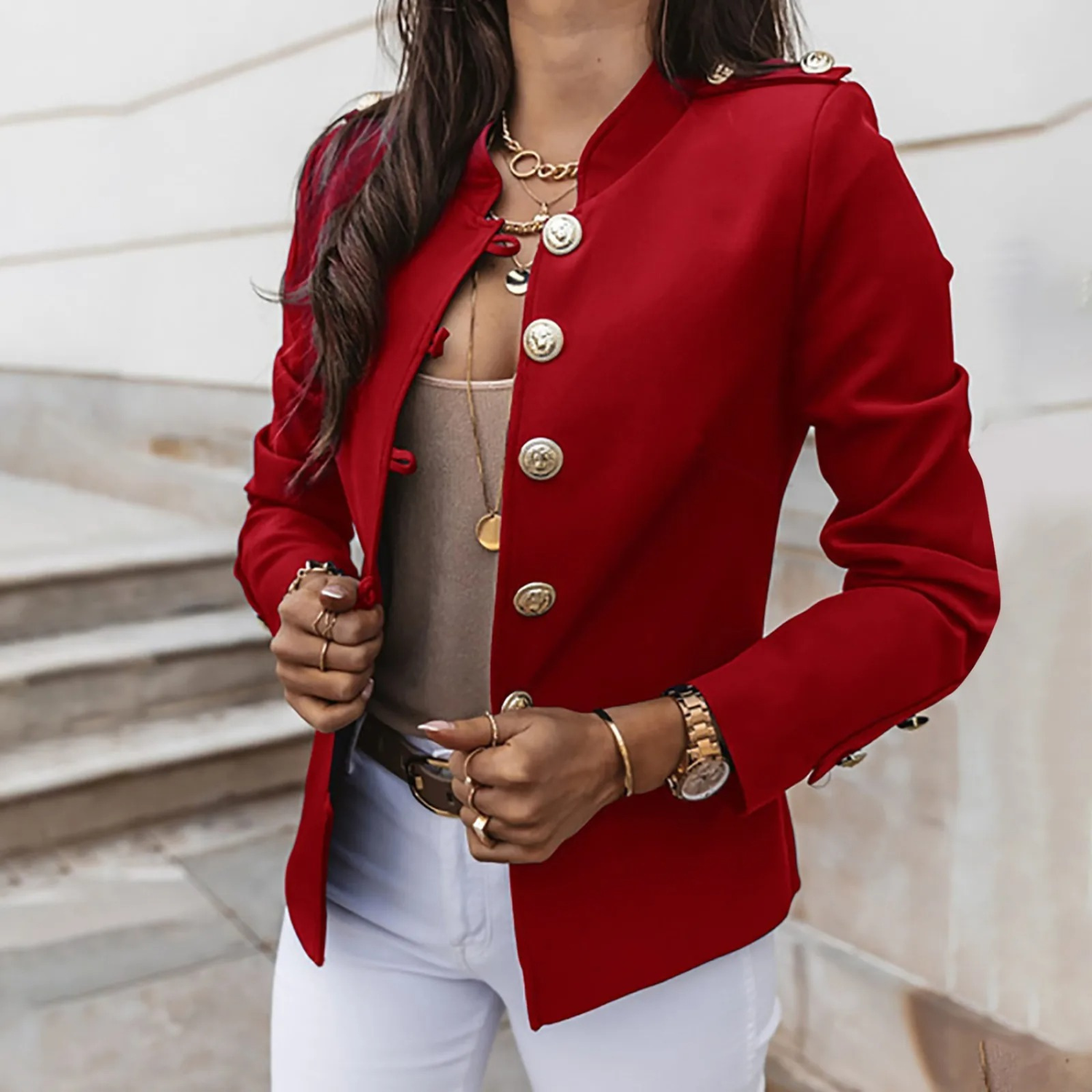 MODA vintage knapper, rød farve dame blazer