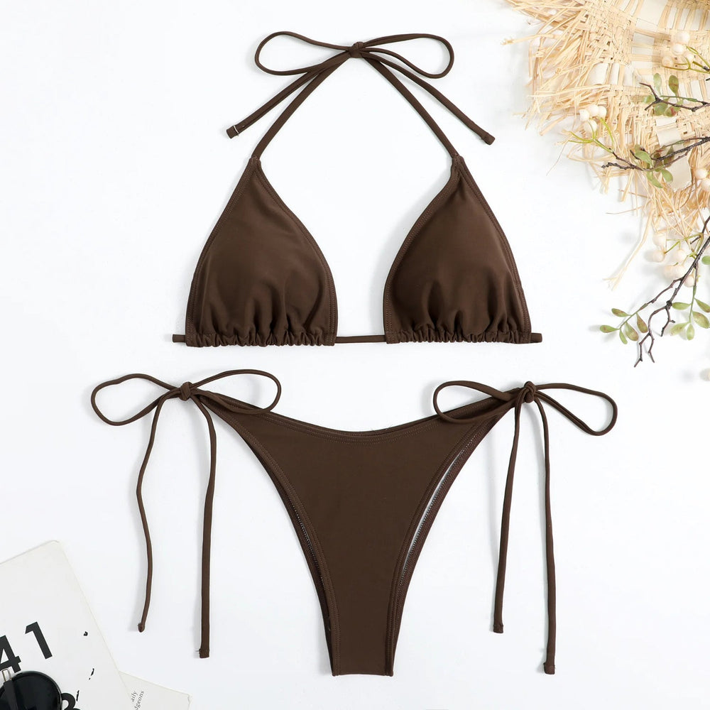 MODA Ensfarvet bikinier med justerbare stropper og bindebånd i siden