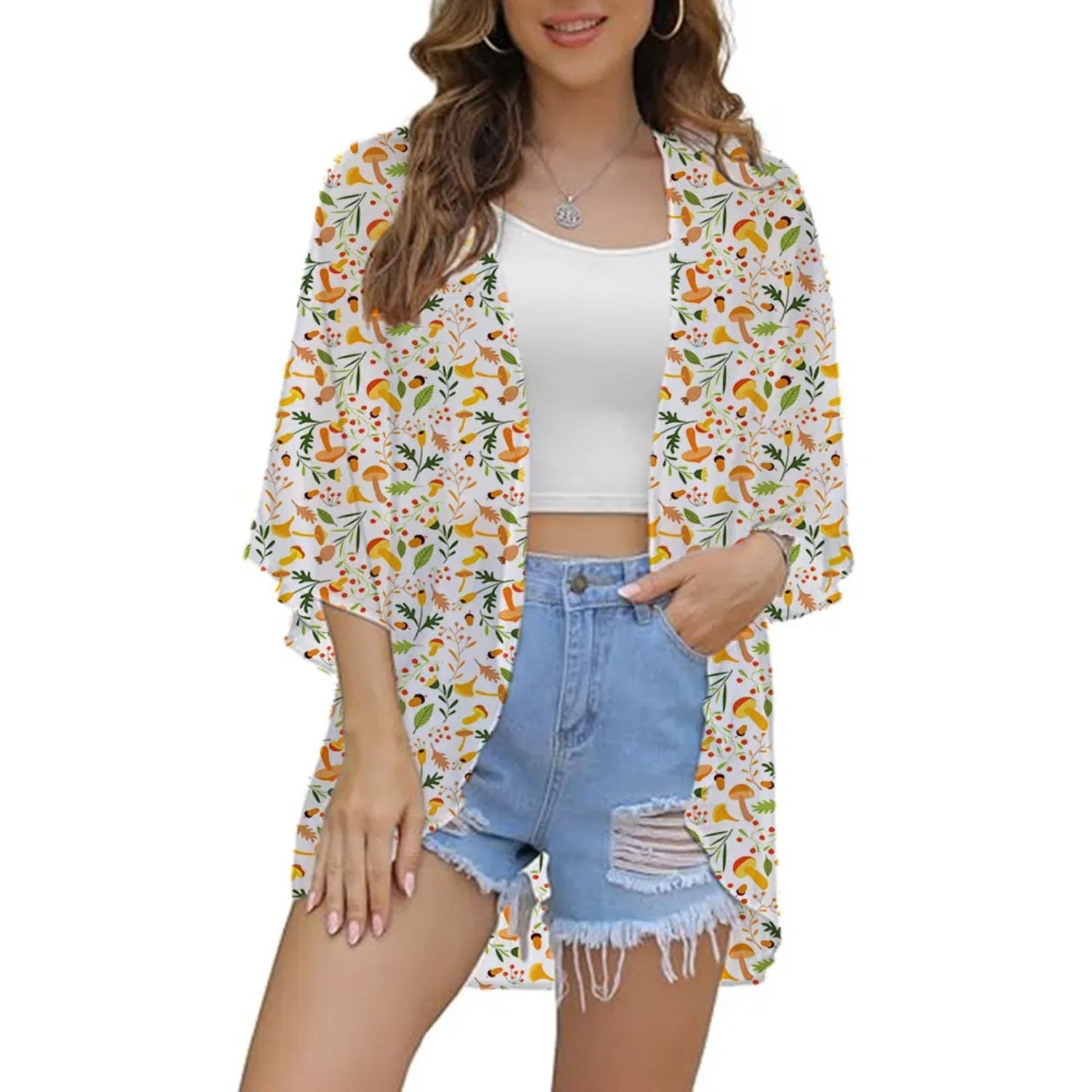 MODA hvid boble med blomsterprint kimono