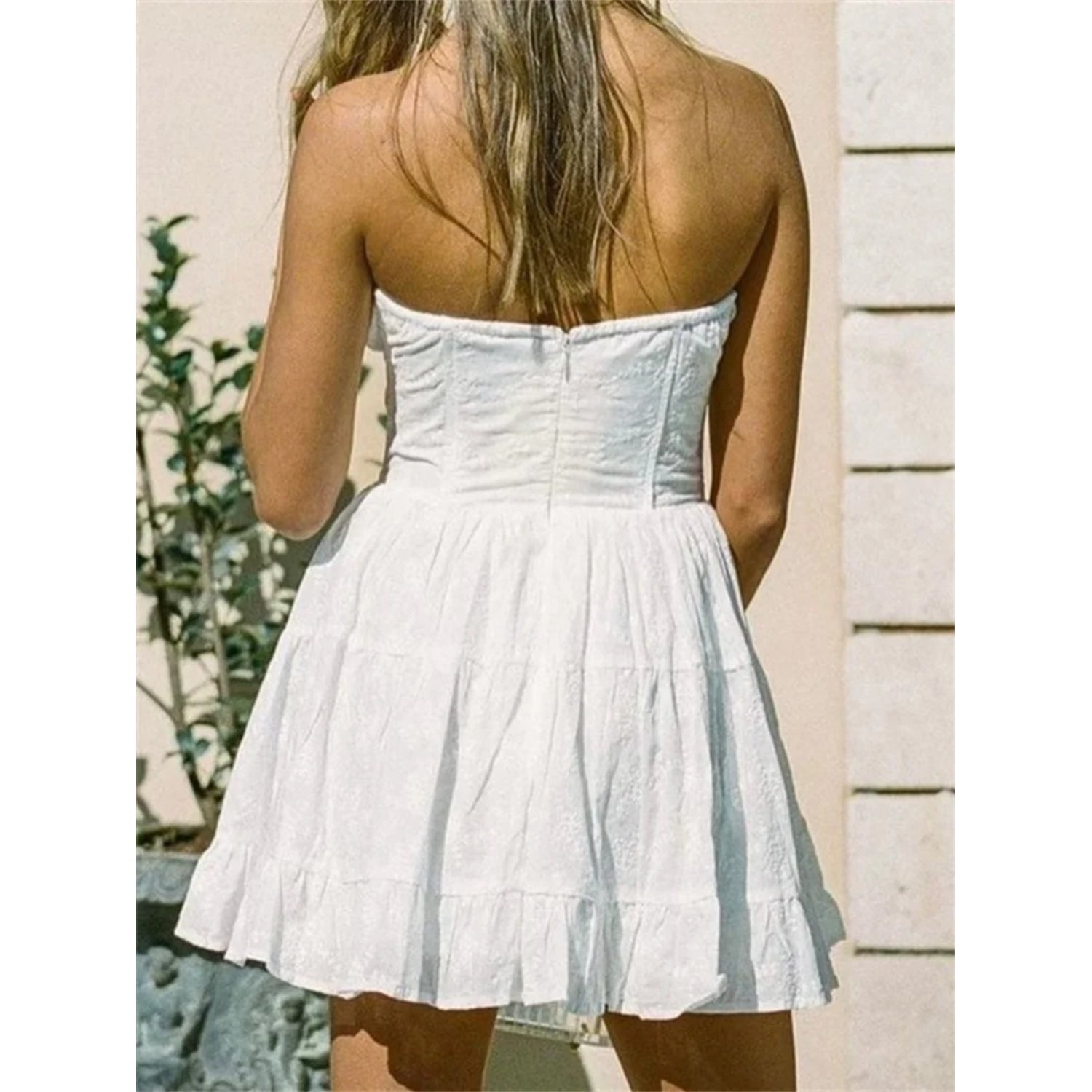 MODA hvid off shoulder sommerkjole med bindebånd