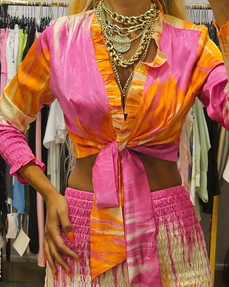 Tie-Dye To-delt Sæt med Bindebånd | Chiffon | Farverigt