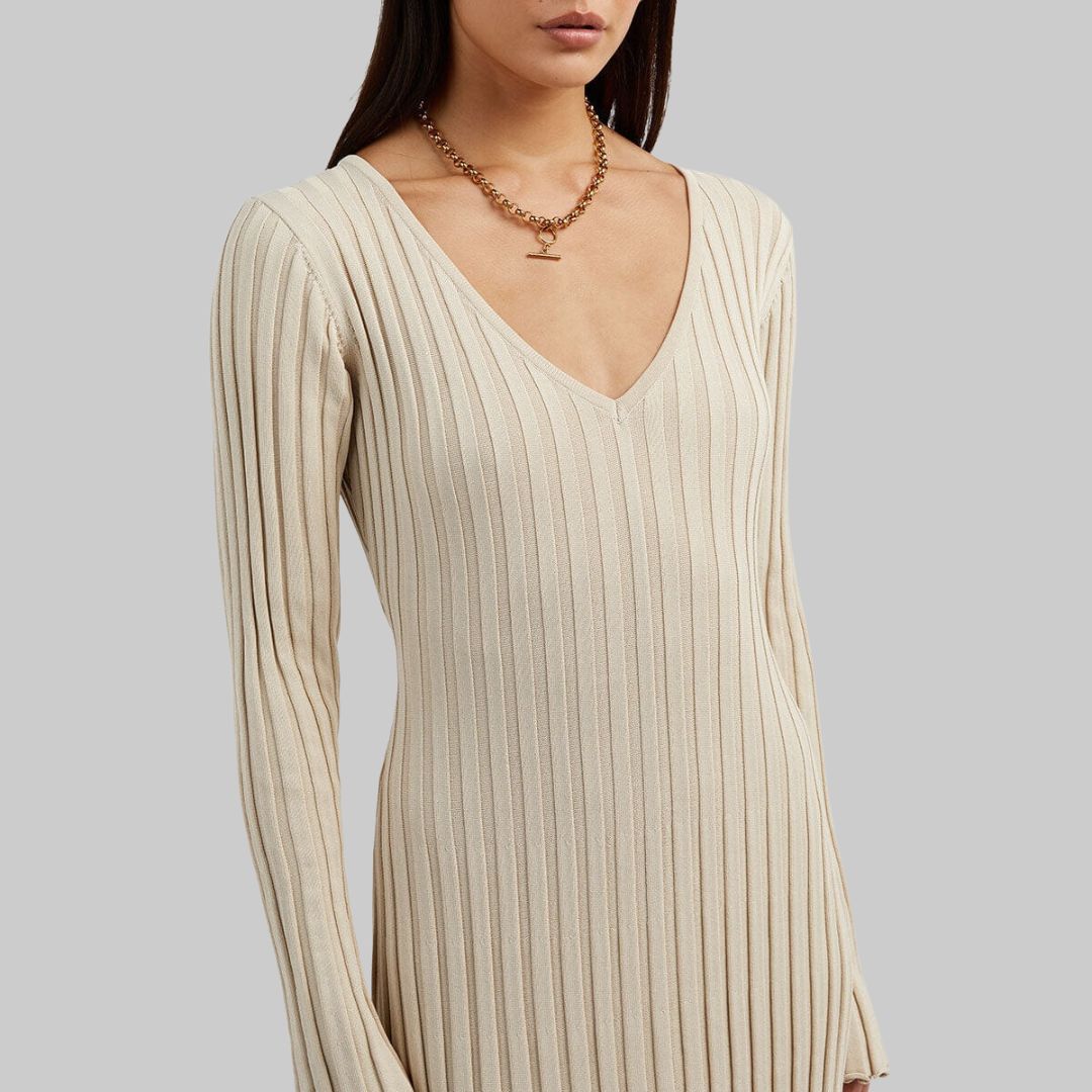 Isabella - Flowy rib v-hals maxi kjole