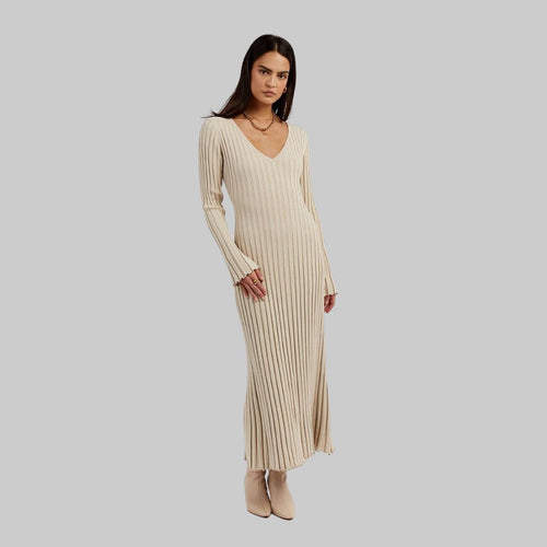 Isabella - Flowy rib v-hals maxi kjole