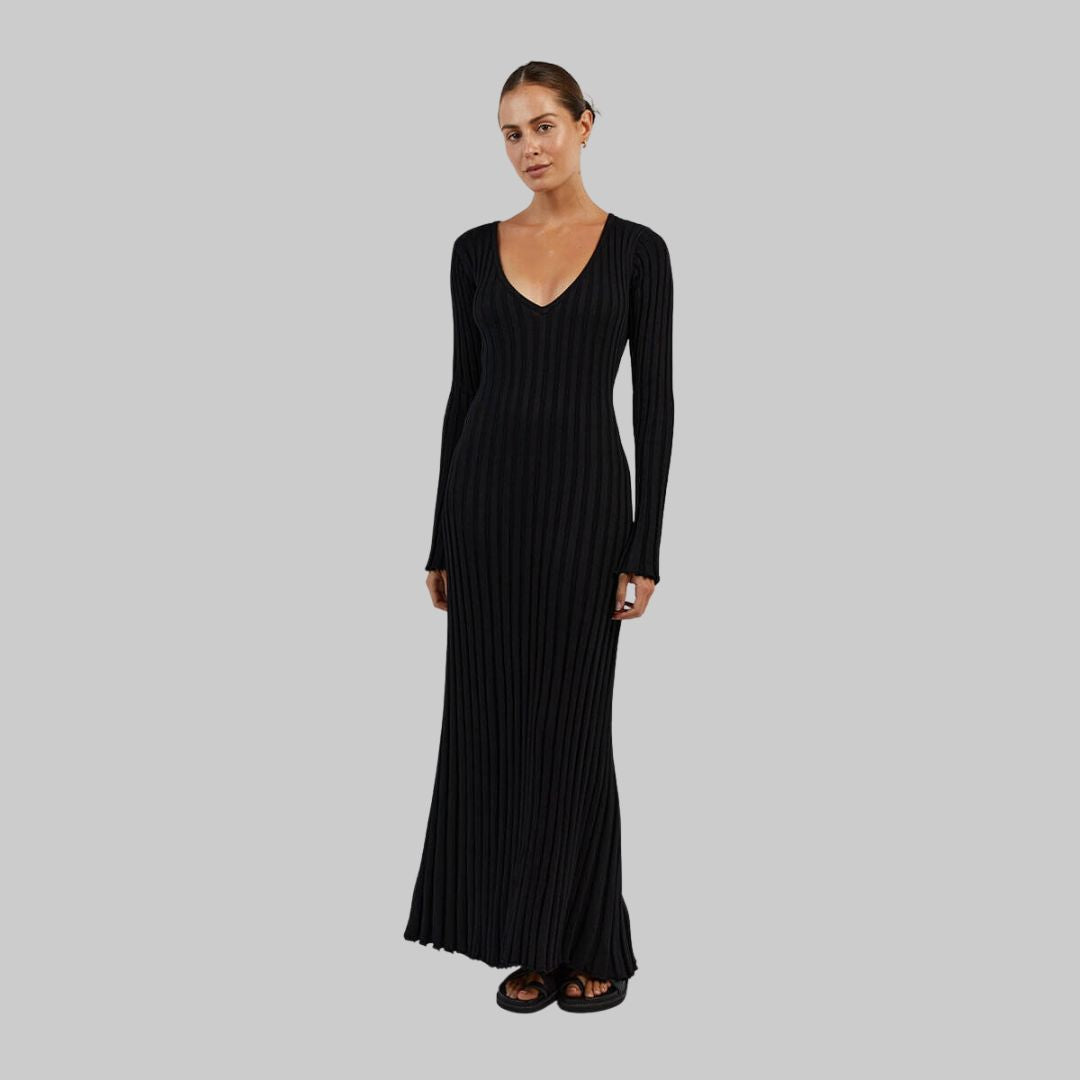 Isabella - Flowy rib v-hals maxi kjole