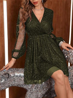 Imelda elegante V-hals glimmerkjole