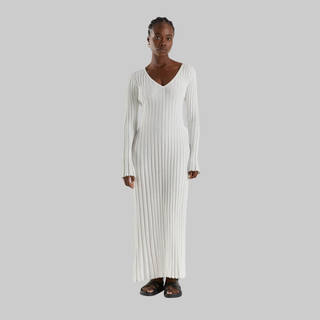 Isabella - Flowy rib v-hals maxi kjole