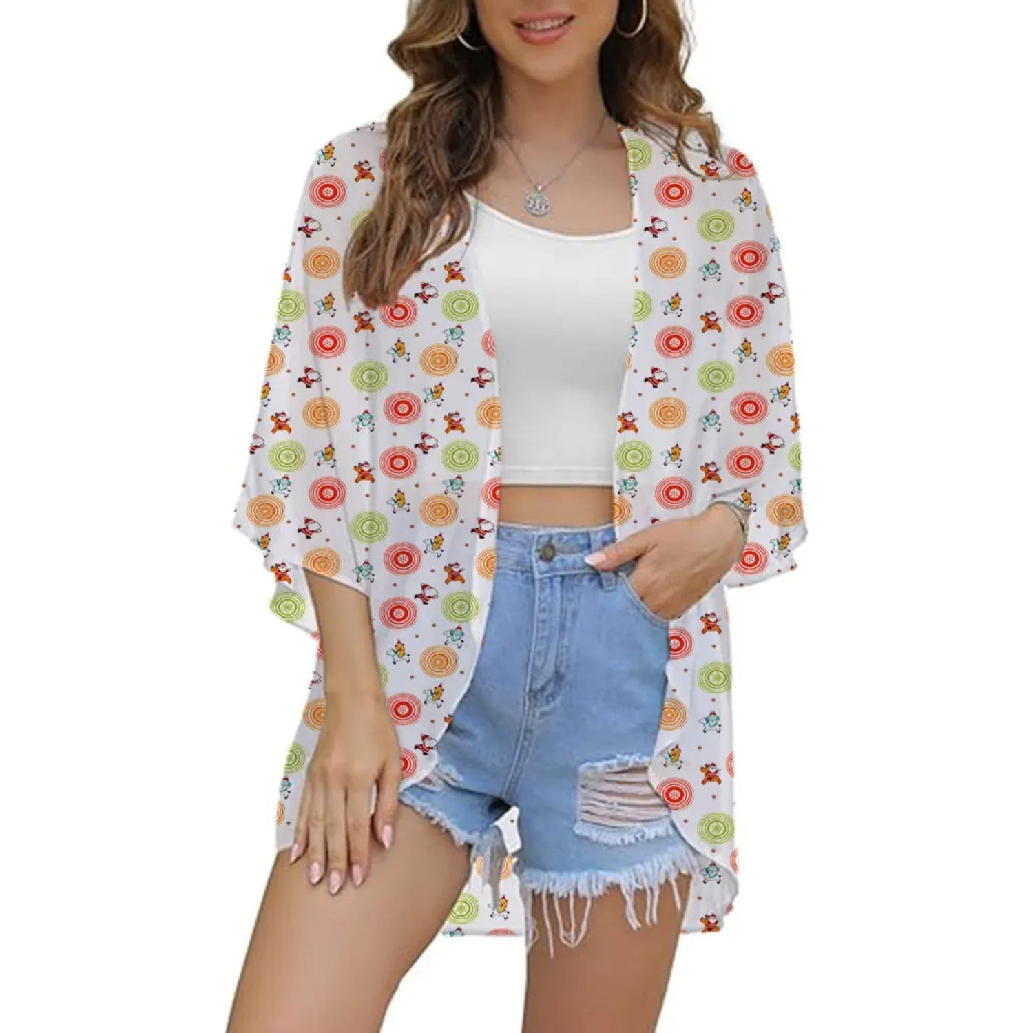 MODA hvid boble med blomsterprint kimono