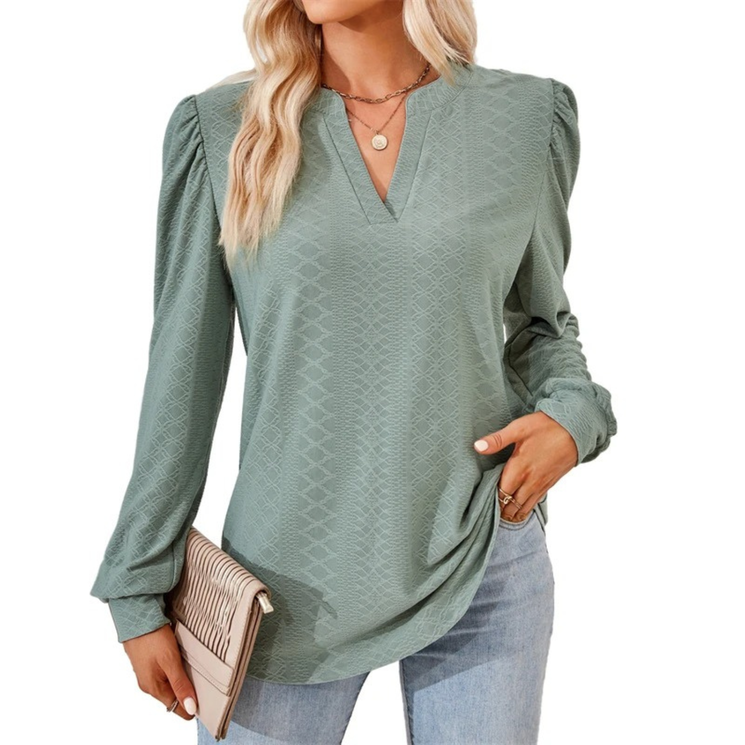 MODA Mode Broderi V-hals Lange Ærmer dame bluse