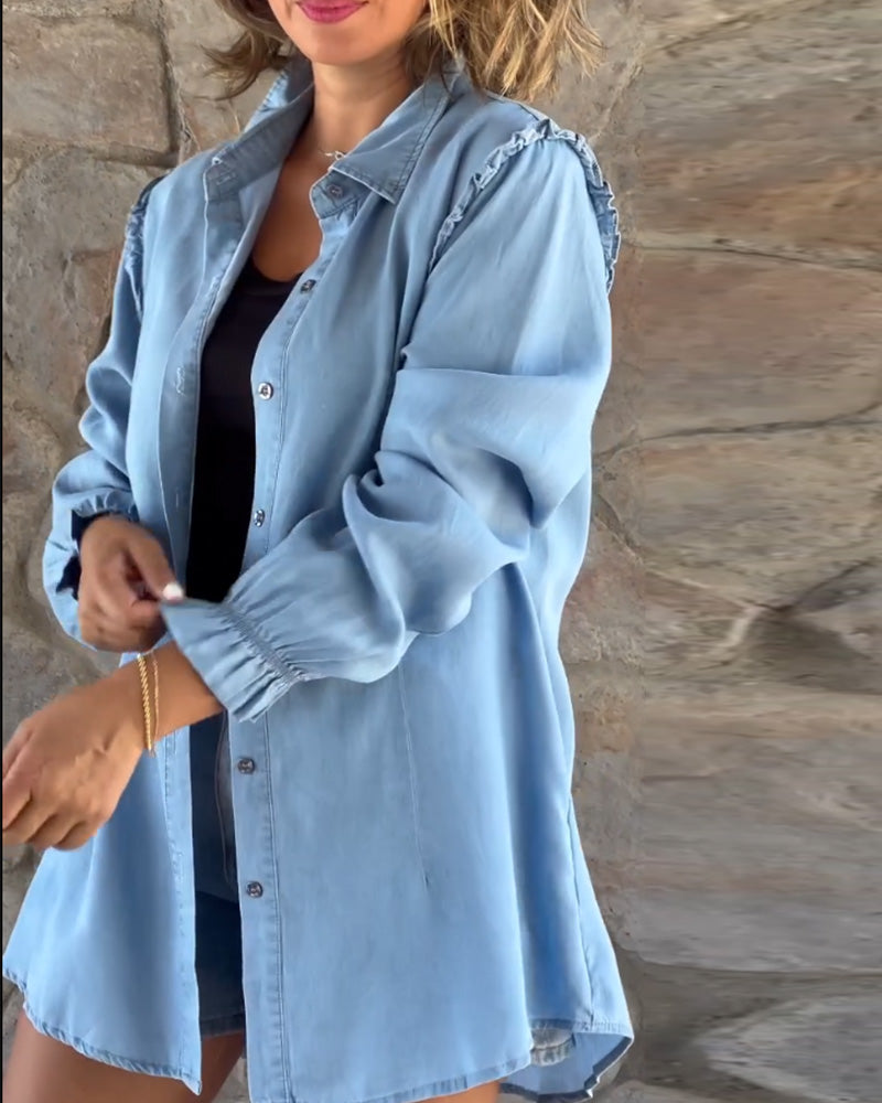 Casual Lyseblå Denim Skjorte | Åndbar Bomuld | Komfortabel & Trendy