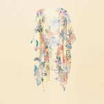 MODA hvid blomsterprintet kimono med v-hals og kvaster