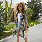 MODA Sort fjermønstret kimono med v-hals