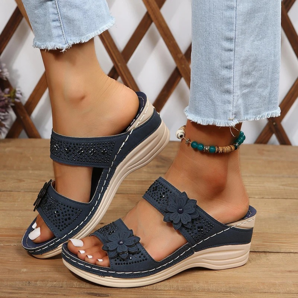 MODA dame sandaler med tyk sål og blomstermotiv