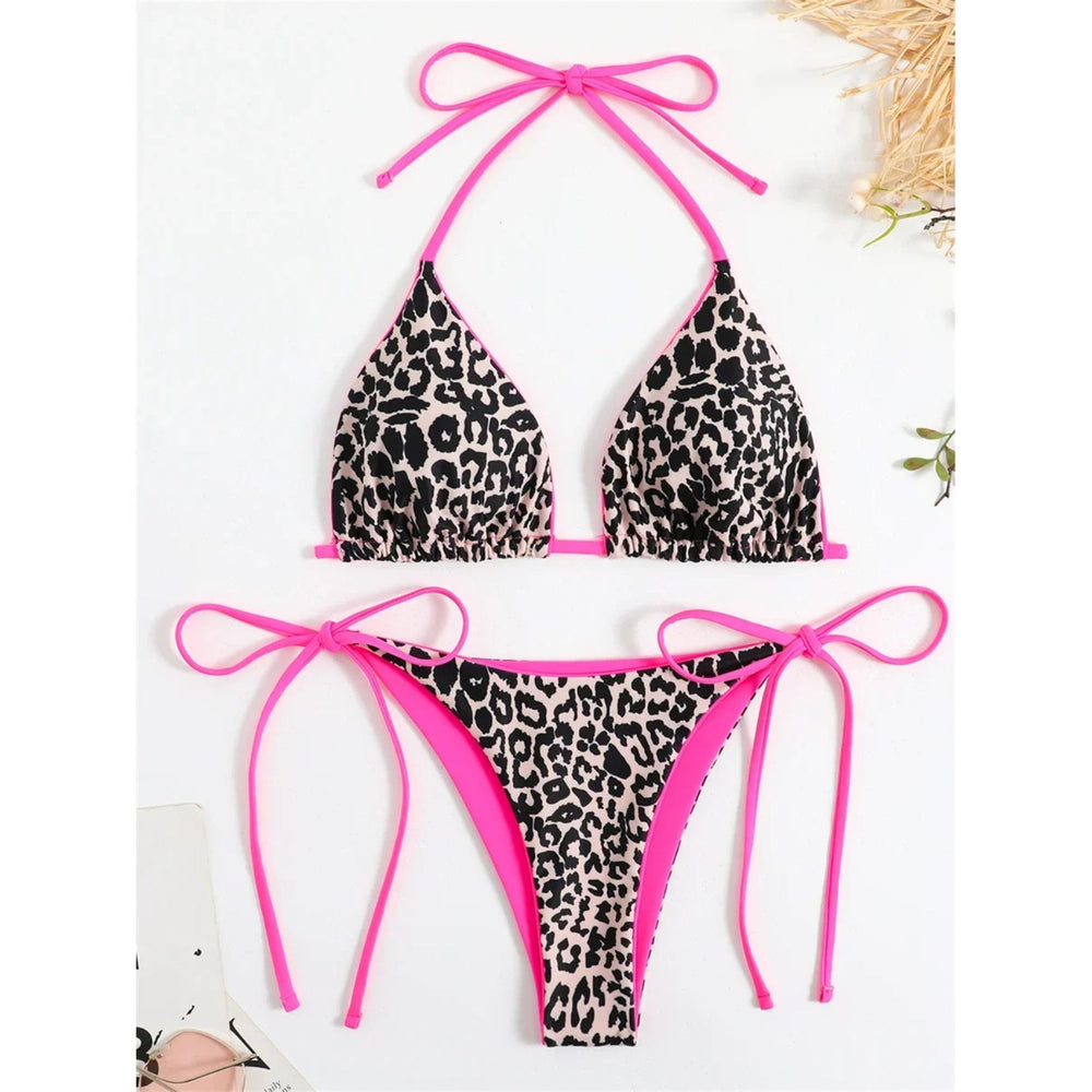 MODA Rosa leopardprint neon dobbeltsidet push-up micro bikinier