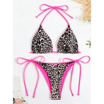 MODA Rosa leopardprint neon dobbeltsidet push-up micro bikinier
