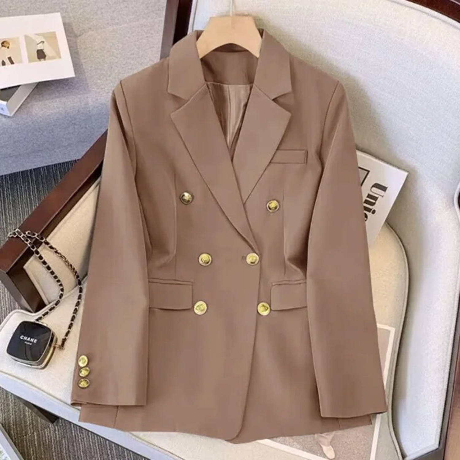 MODA Lange ærmer jakke, moderne sort dame blazer