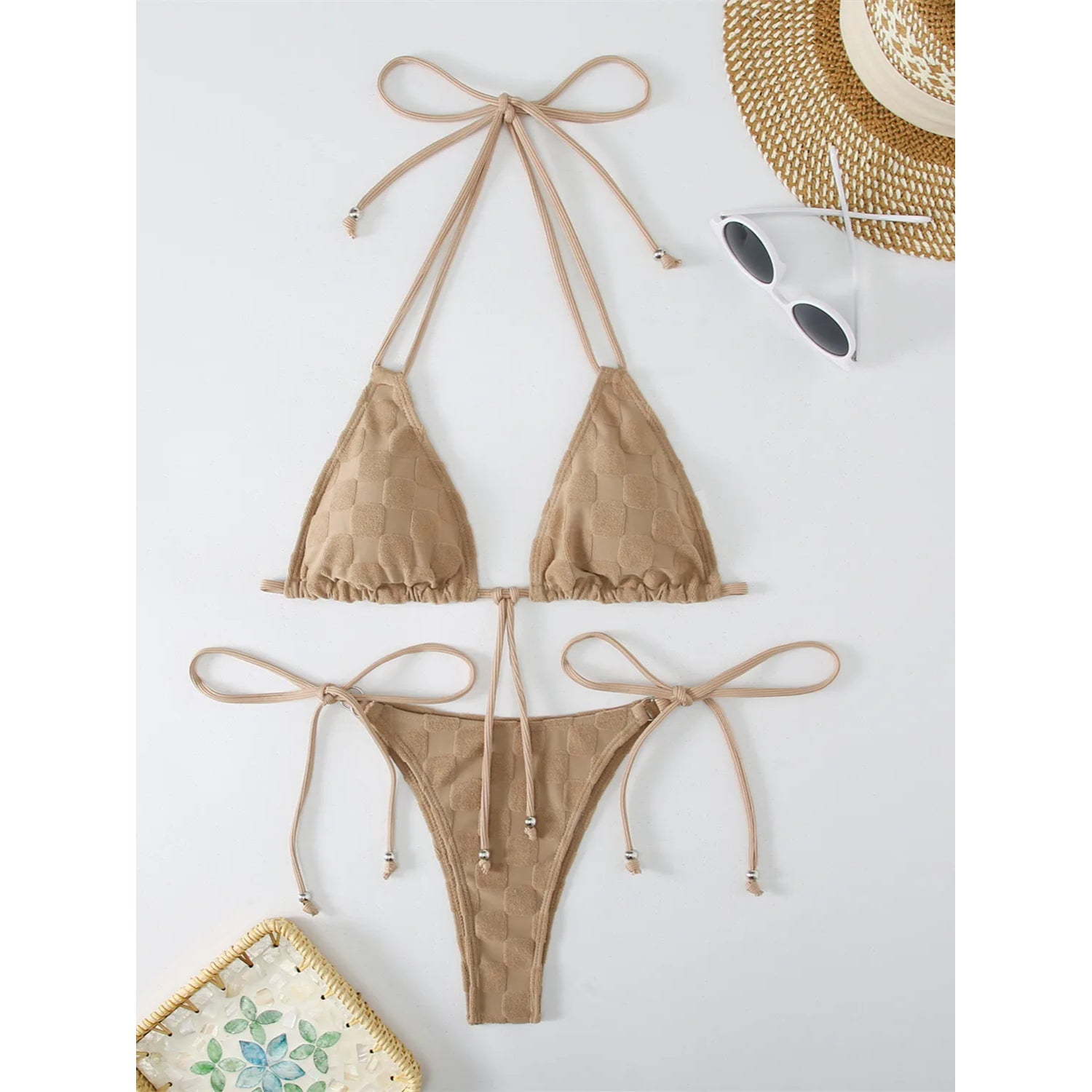 MODA Halter grøn bikinier med sløjfeknude foran push up-bh