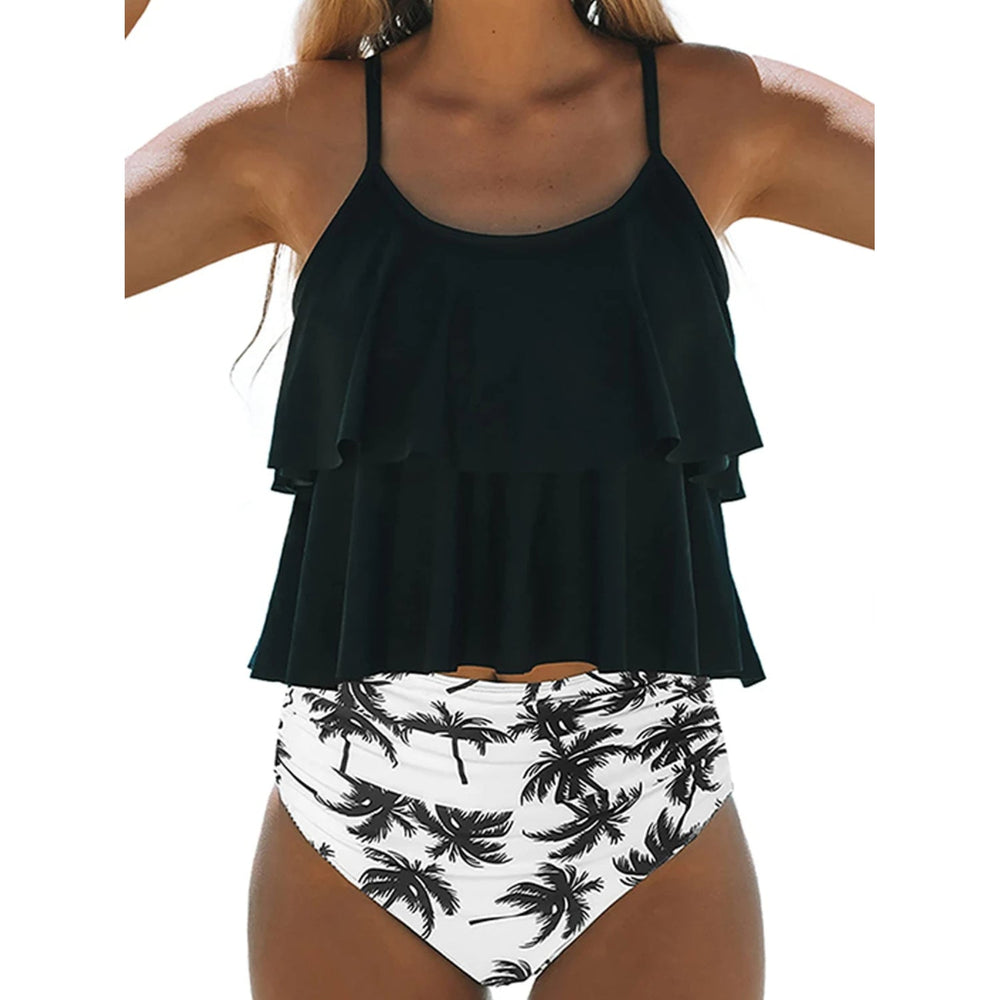 MODA sort tankini med kokospalmemønster