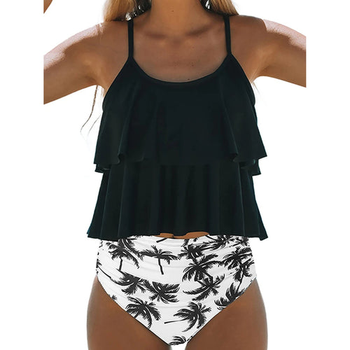 MODA sort tankini med kokospalmemønster