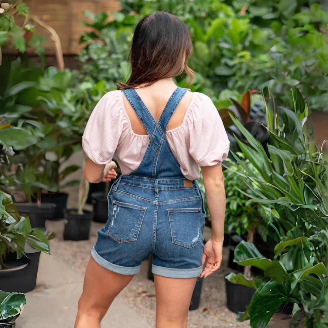 Emma - Denim smækbukser shorts med forlomme