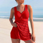 MODA tankini med gult hul mønster og v-hals