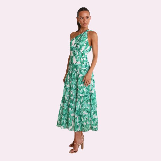 Isabella - Asymmetrisk midikjole med blomsterprint og etager