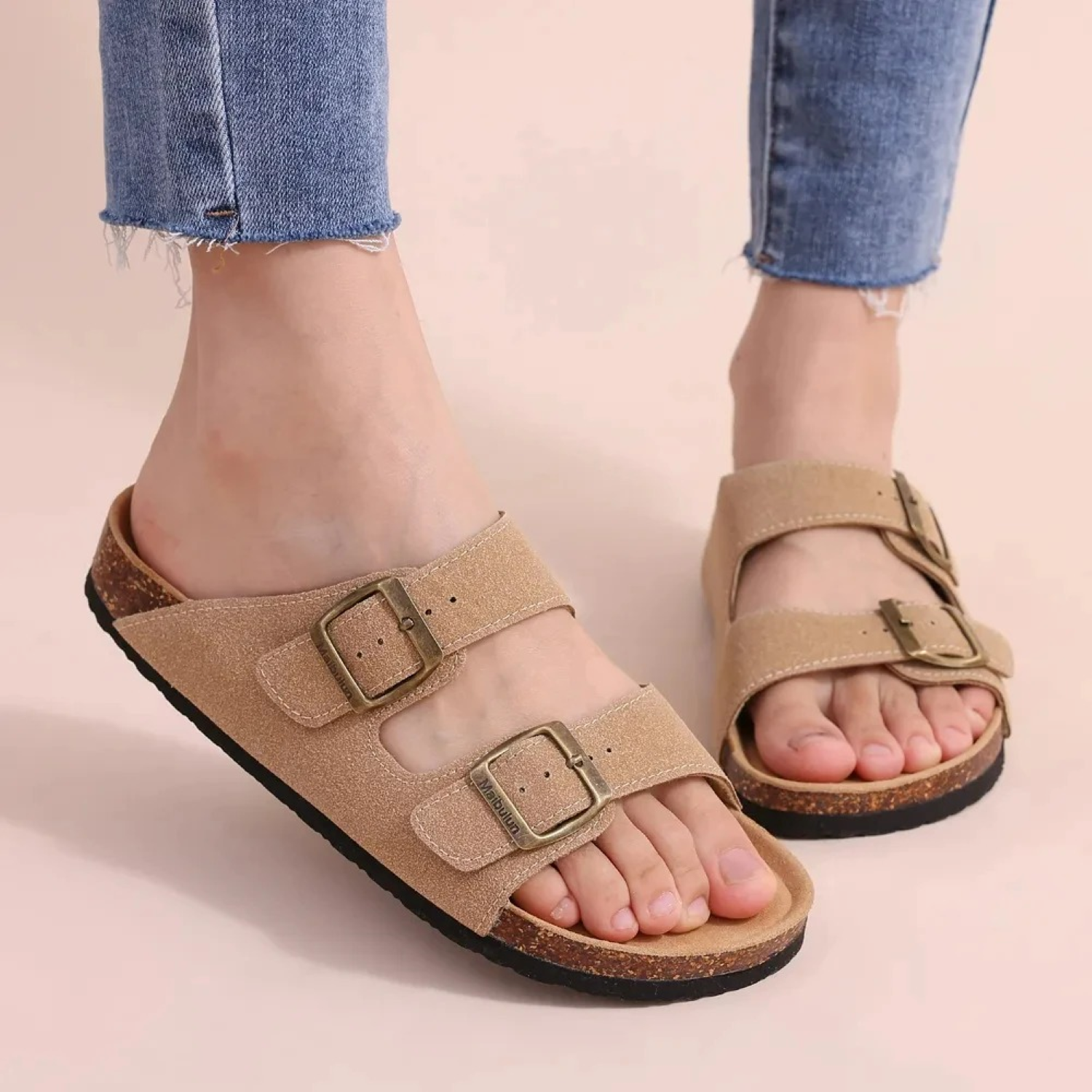 MODA brun strandstil dobbeltspænde dame sandaler