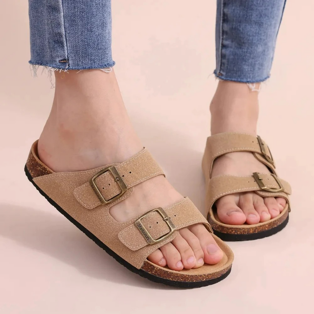 MODA brun strandstil dobbeltspænde dame sandaler