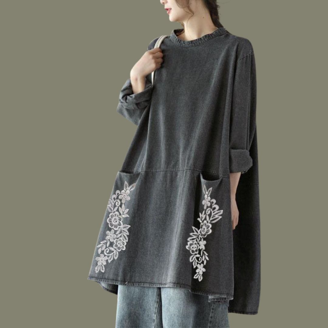 Sophia - Casual oversized tunika i trækul med lommer