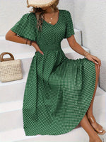 Midi Kjole med Smock Talje | V-Hals | Sommerligt & Feminint Look