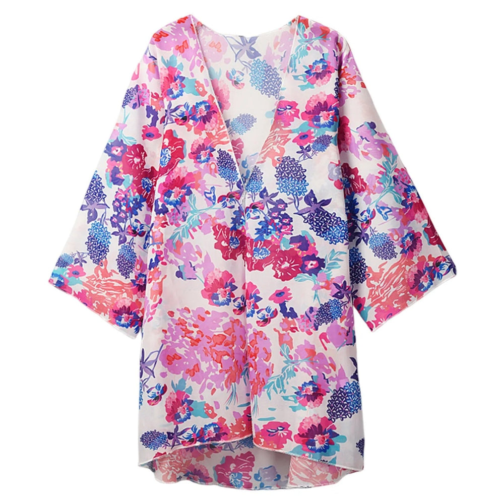 MODA pink blomsterprint åndbar blød kimono