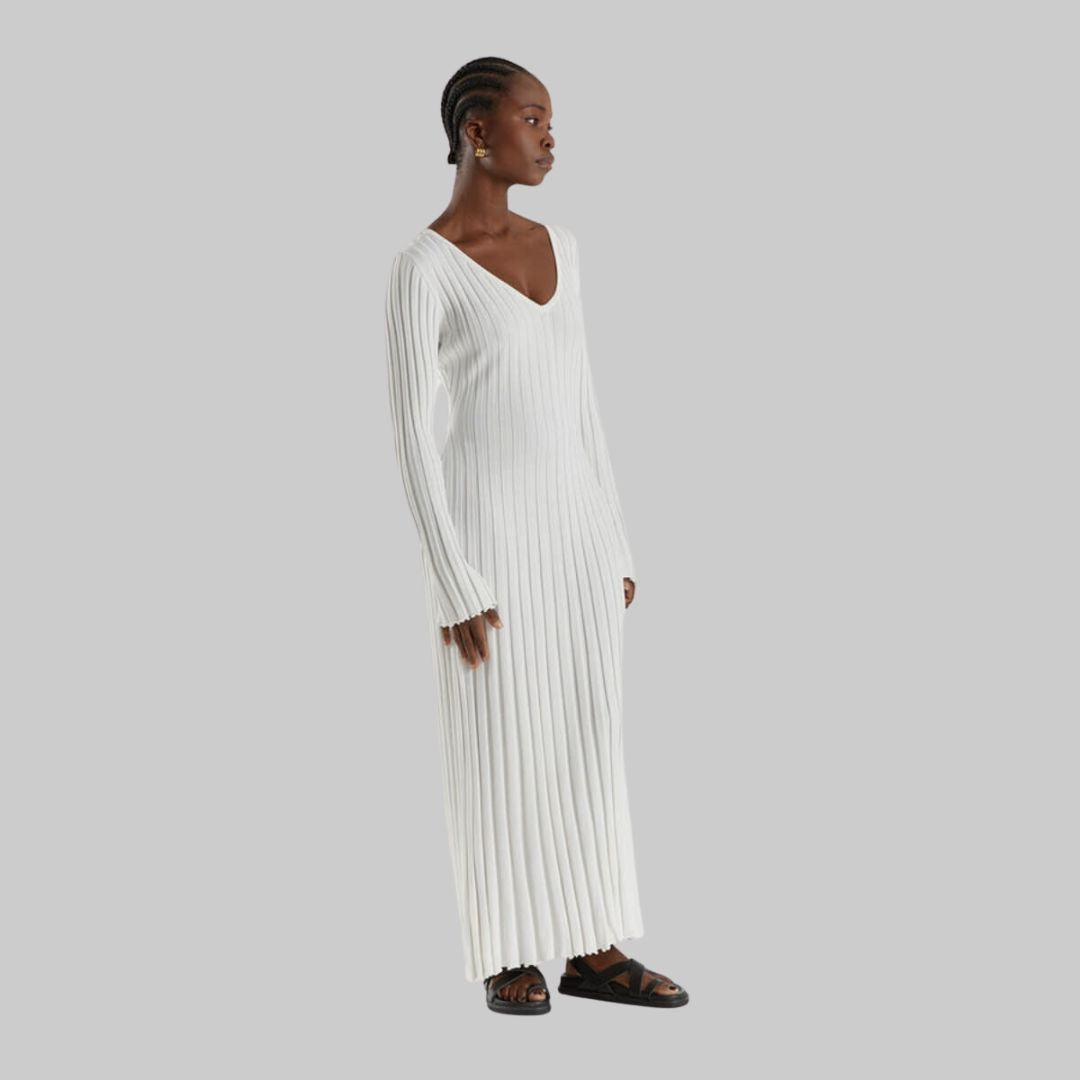Isabella - Flowy rib v-hals maxi kjole