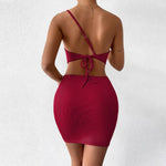 Selene - Chic en-skulder bodycon sæt med tekstureret stof