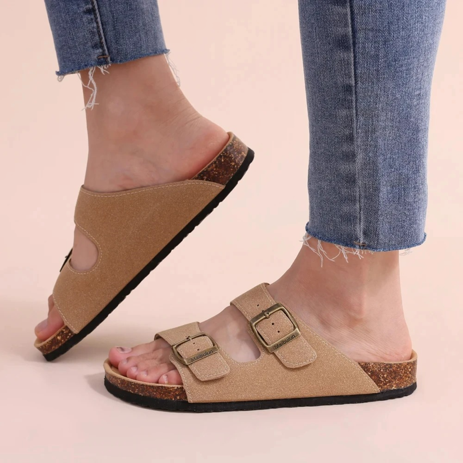 MODA brun strandstil dobbeltspænde dame sandaler