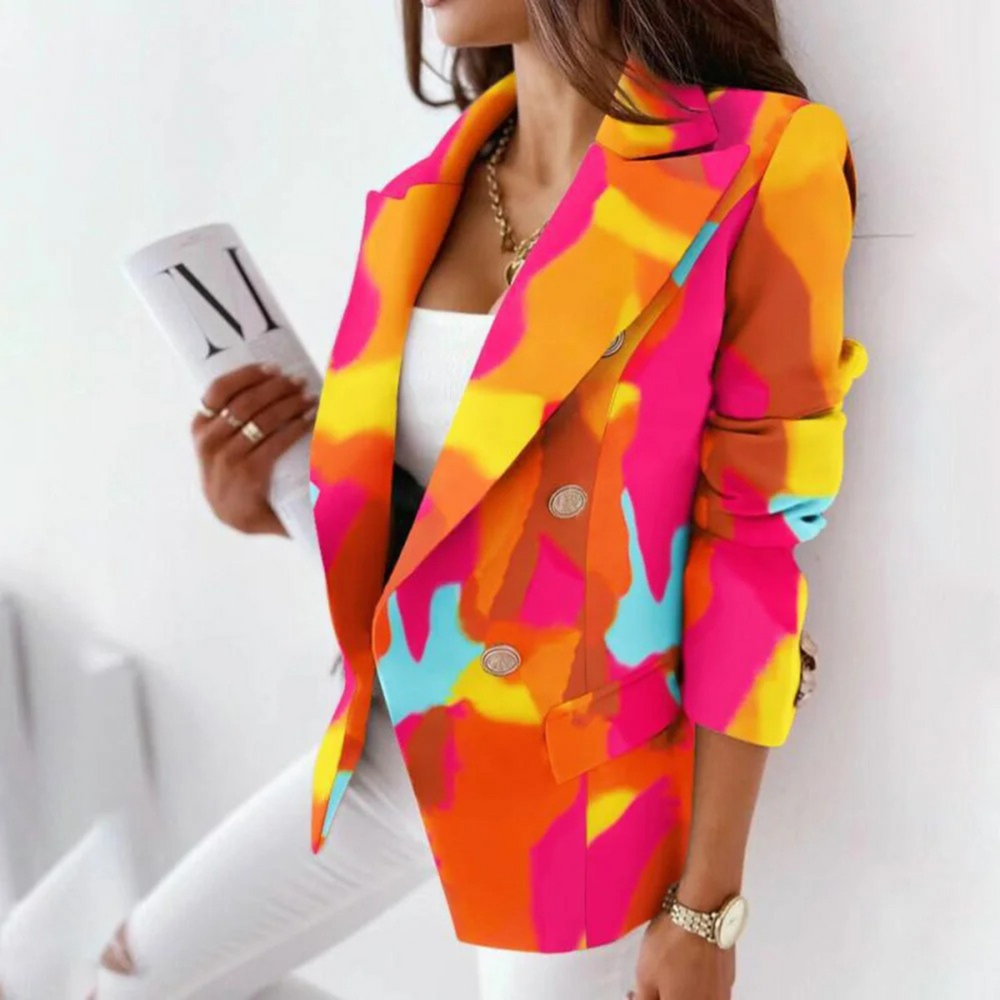MODA Ombukket krave dame blazer, afslappet enkel lange ærme coat