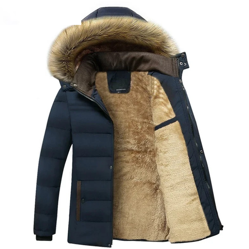 Vinterparka til mænd med pelshætte