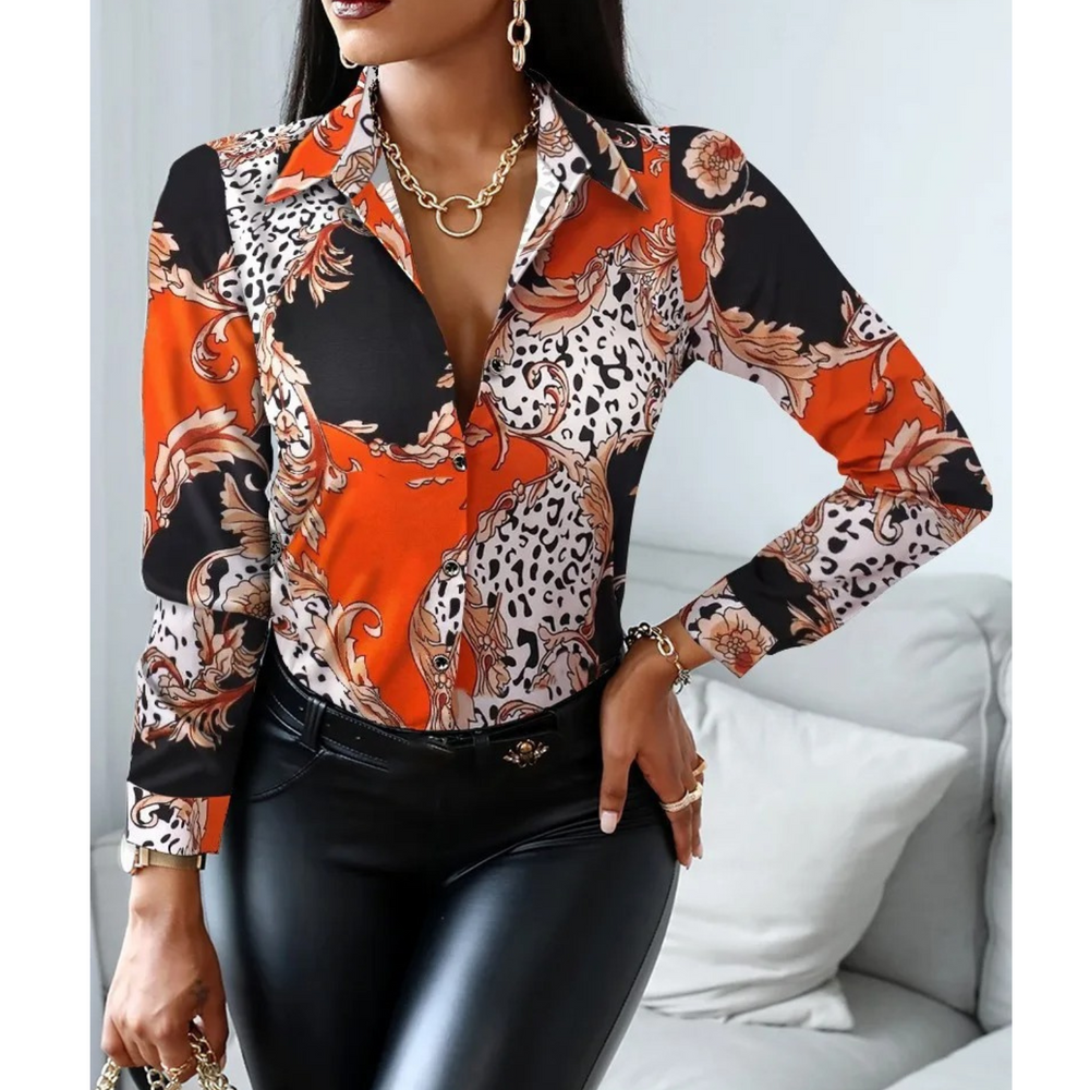 MODA patchwork med krave og leopard print dame bluse