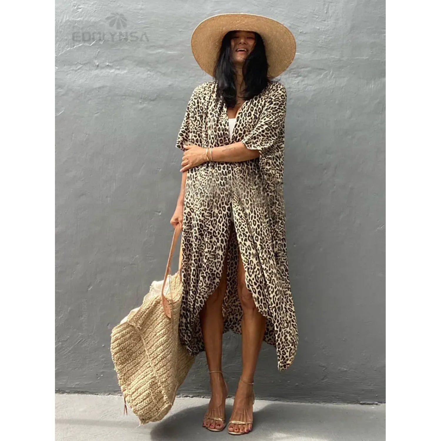MODA blå stribet v-hals behagelig kimono