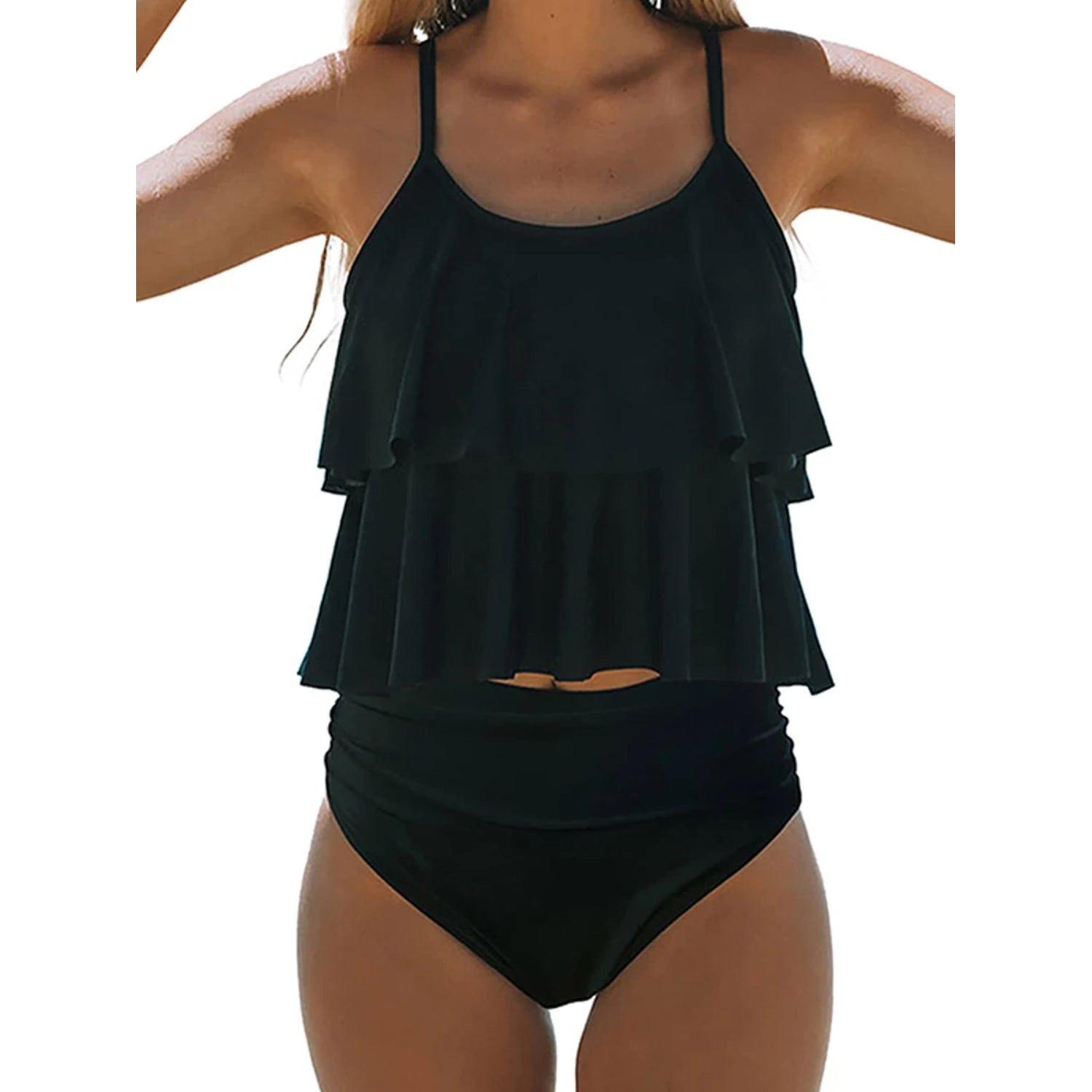 MODA sort tankini med kokospalmemønster