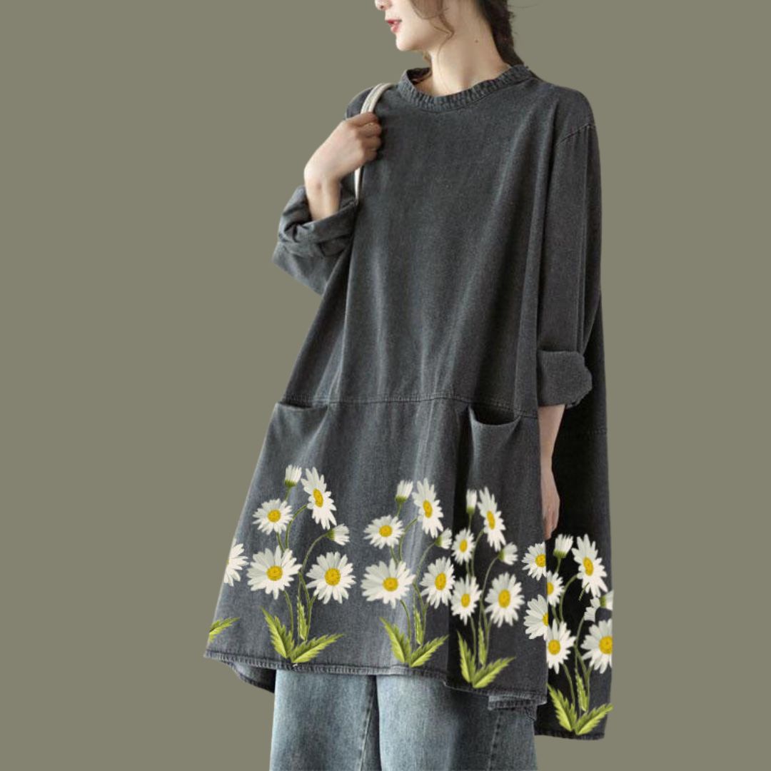 Sophia - Casual oversized tunika i trækul med lommer