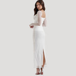 Gabriella - Elegant maxikjole med flæsede mesh-overlay