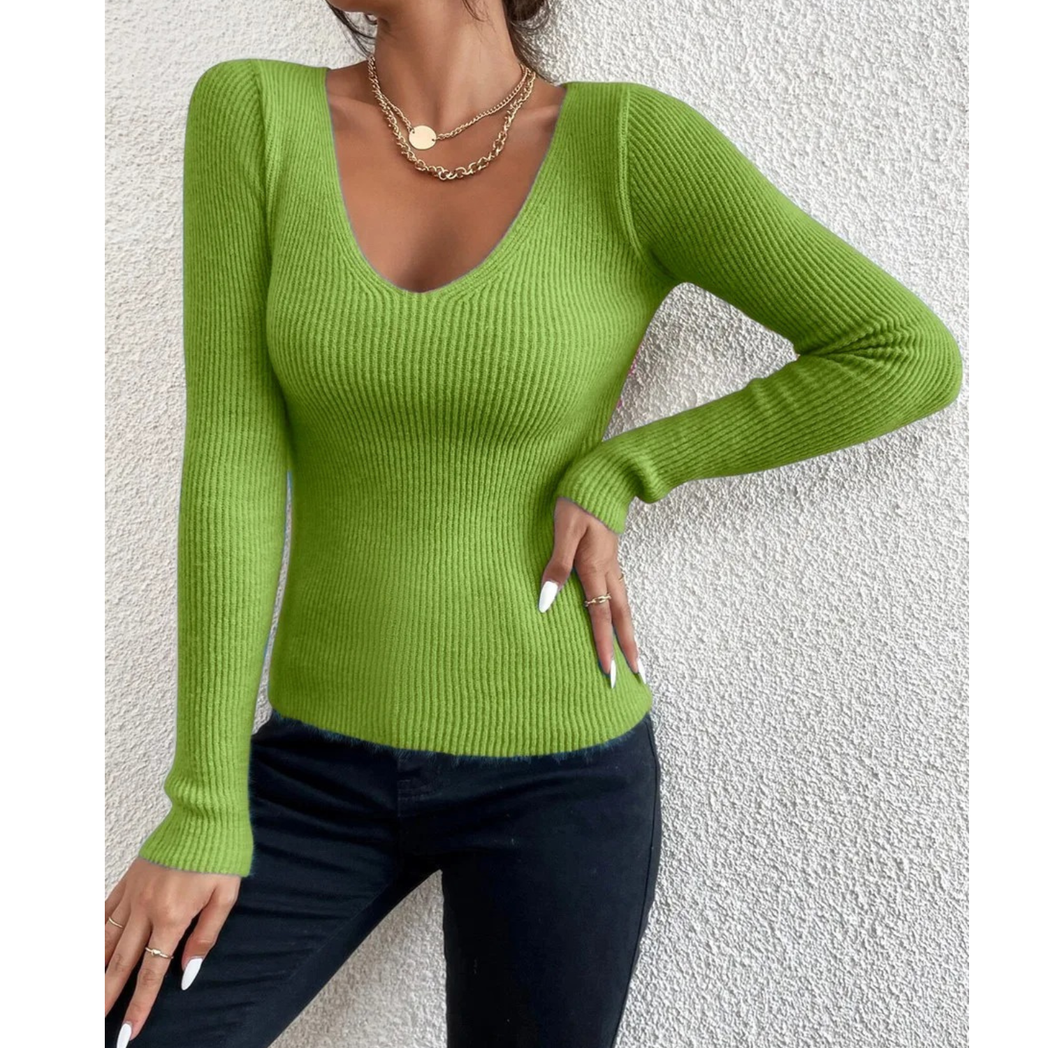 MODA khaki foret rund hals fleece dame langærmet t shirt