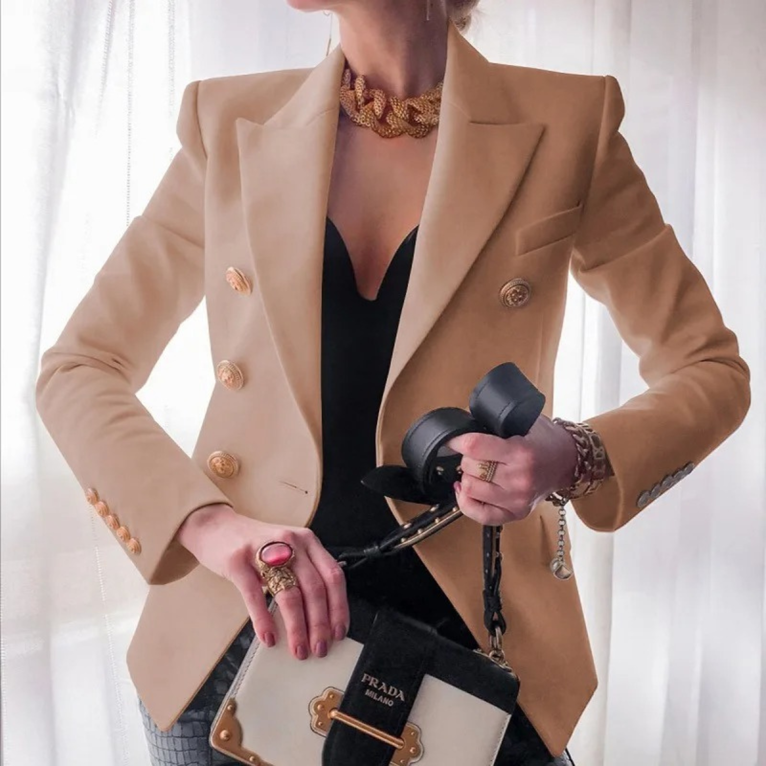 MODA Vintage mode dame blazer med dobbeltrække knapper