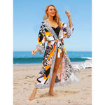 MODA boheme printet bælte fleece kimono