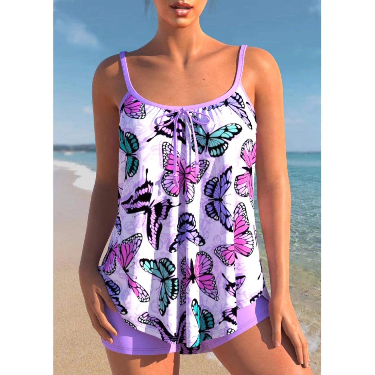 MODA sort patchwork frynse åndbar tankini