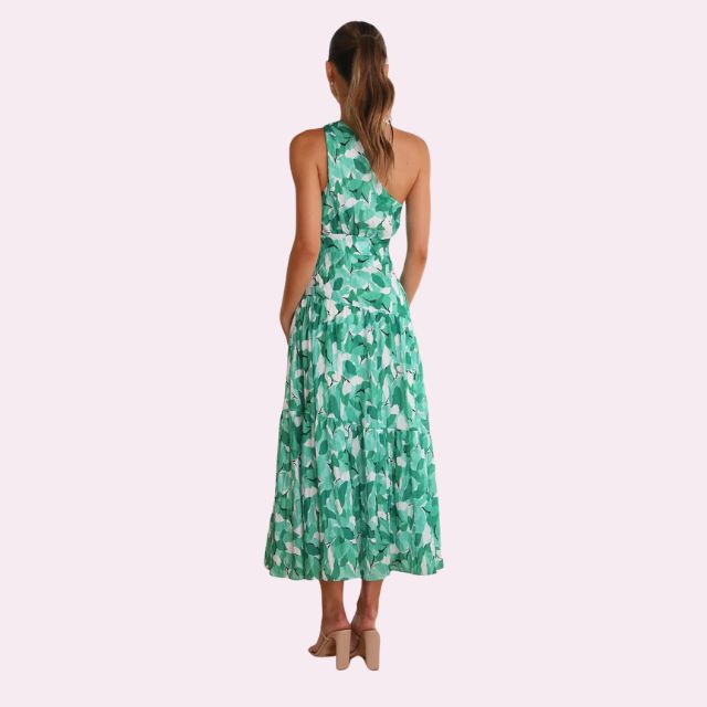 Isabella - Asymmetrisk midikjole med blomsterprint og etager