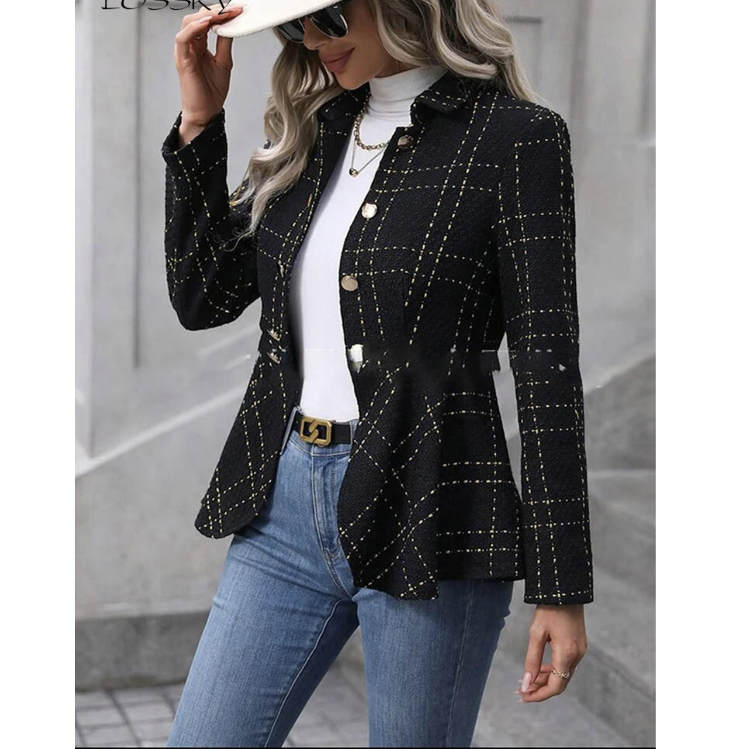 MODA sort stribet dame blazer