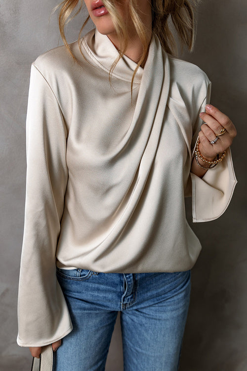 Elegant satinbluse med crossover foran til kvinder