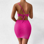 Selene - Chic en-skulder bodycon sæt med tekstureret stof
